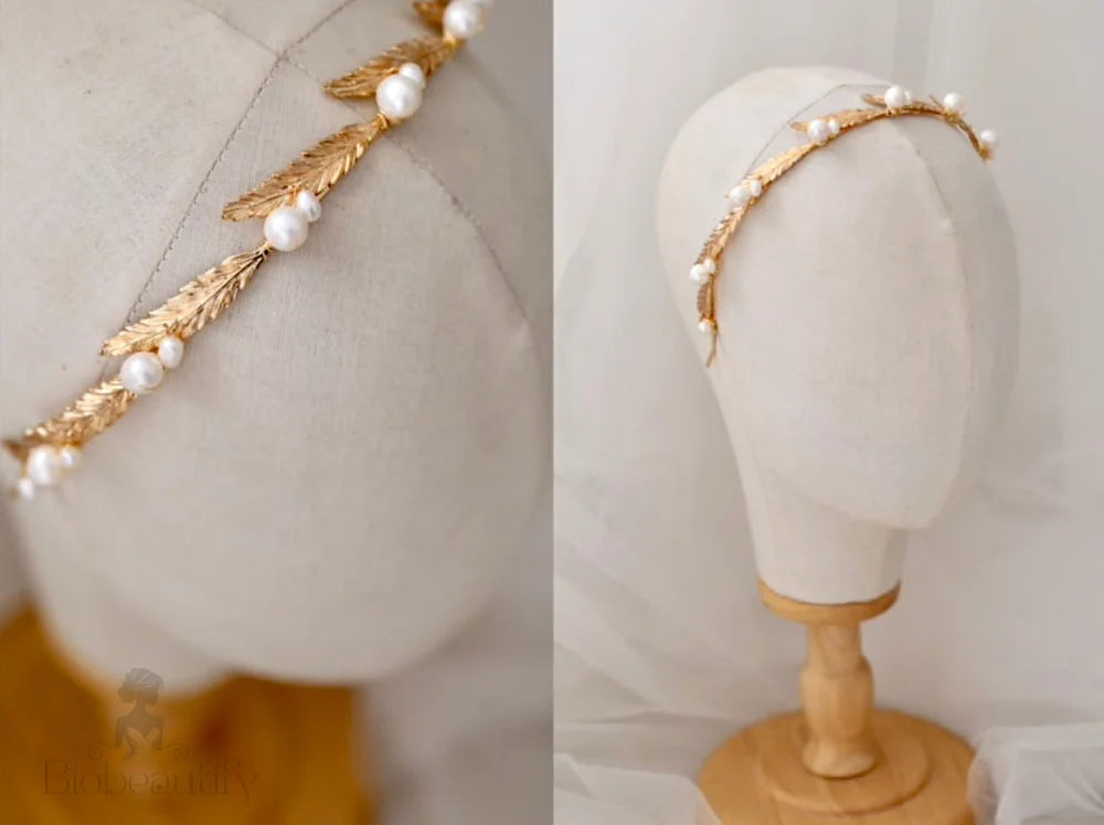 Gold Freshwater Pearl Bridal Headband Finley