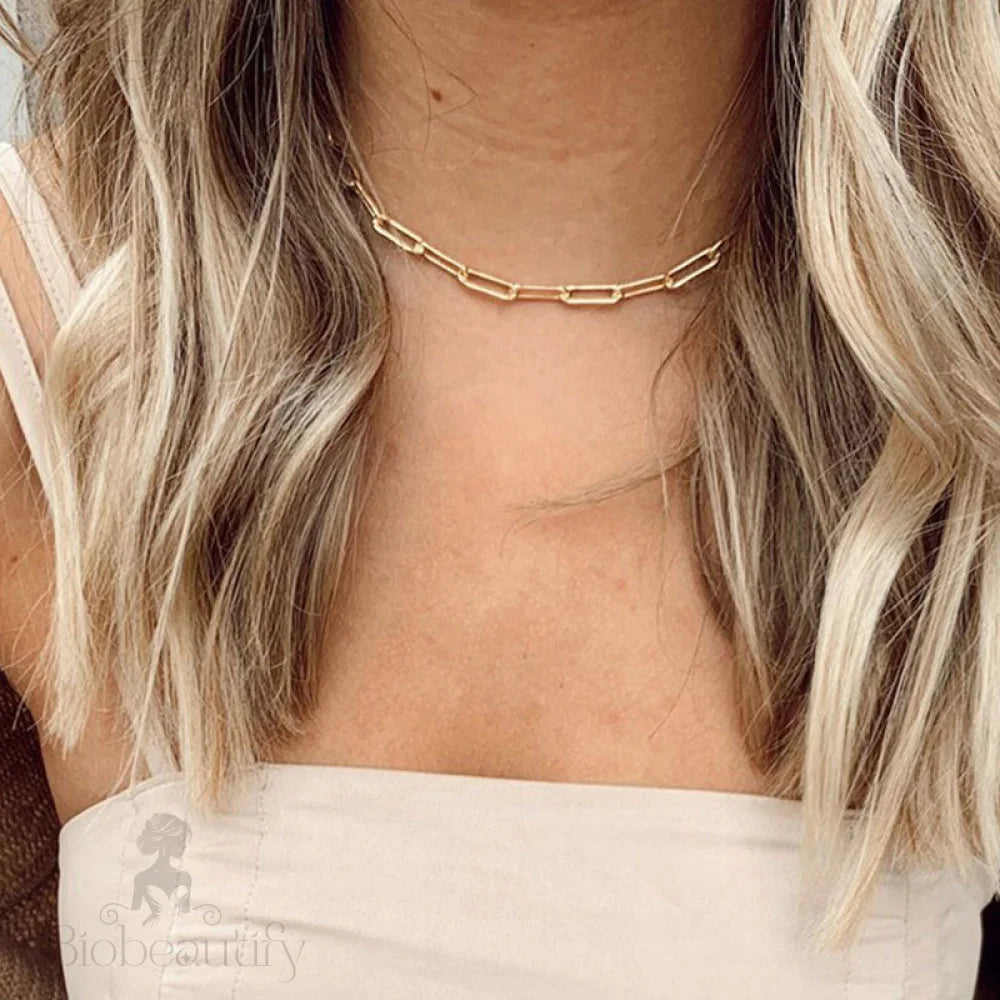 Gold Large Paperclip Chain Link Necklace Modern Style