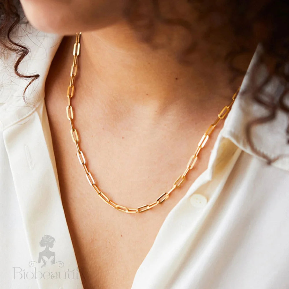 Gold Large Paperclip Chain Link Necklace Modern Style One Size /