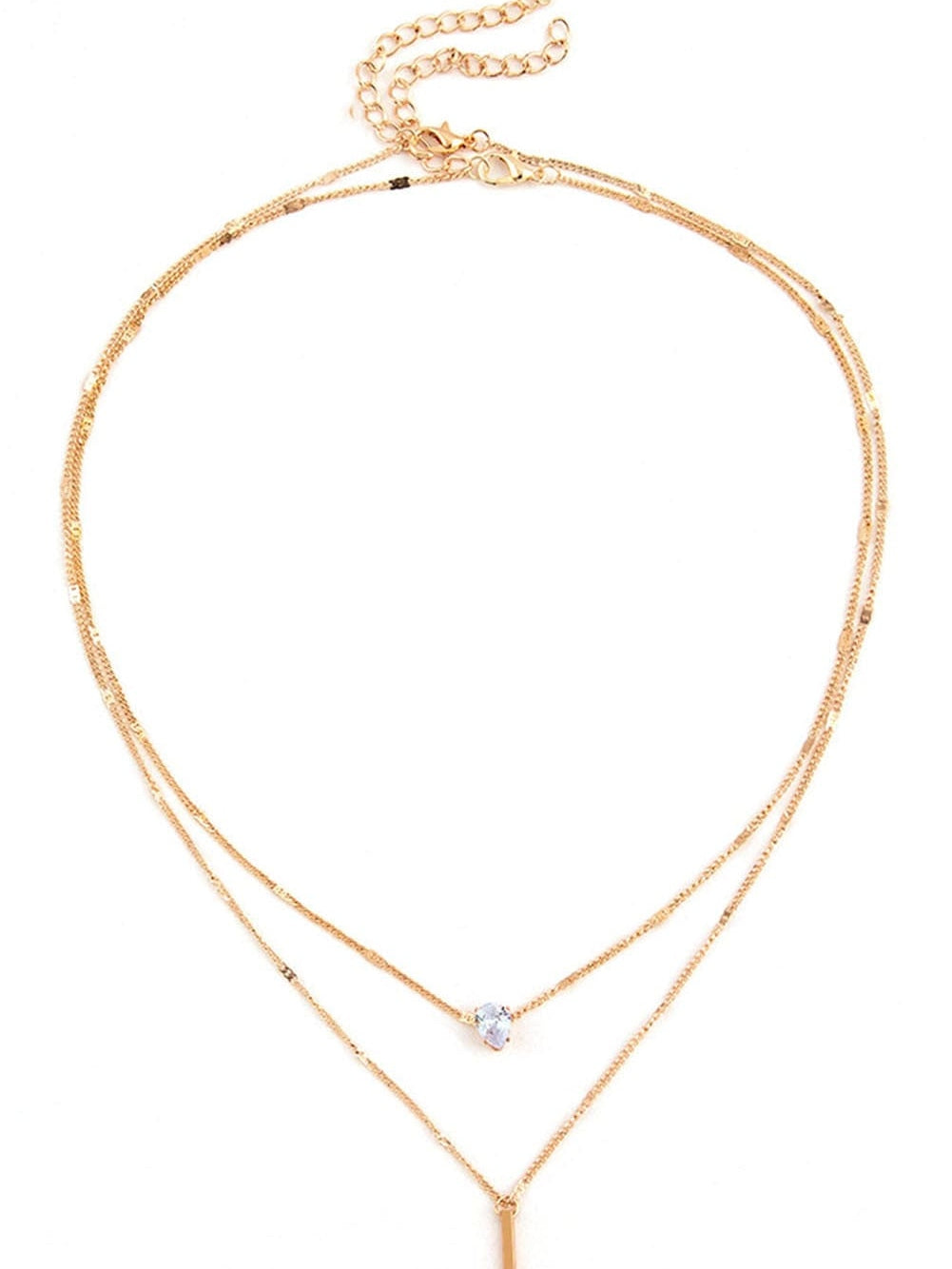Gold Double-Layer Rhinestone Pendant Necklace