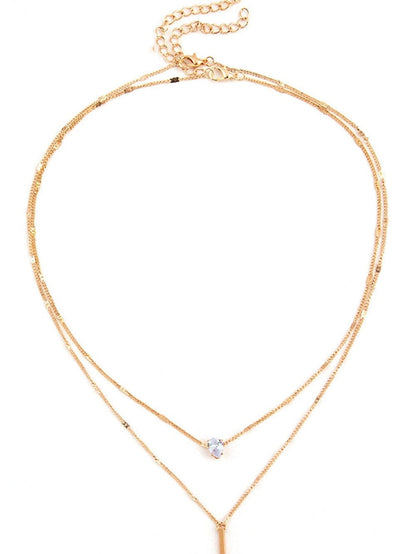 Gold Double-Layer Rhinestone Pendant Necklace