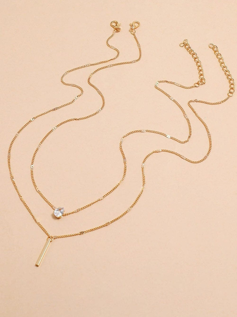 Gold Double-Layer Rhinestone Pendant Necklace