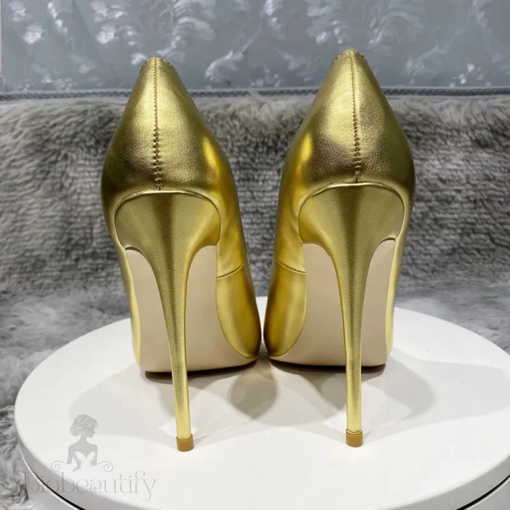 Gold Matte Women Pointytoe High Heel Wedding Party Shoes