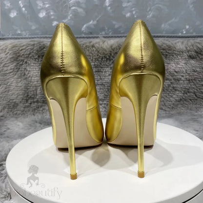 Gold Matte Women Pointytoe High Heel Wedding Party Shoes