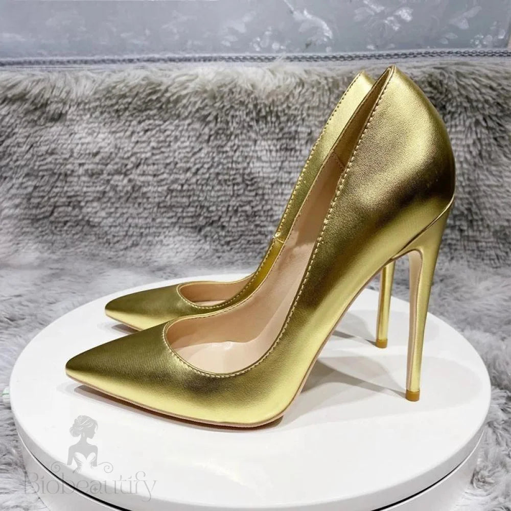 Gold Matte Women Pointytoe High Heel Wedding Party Shoes