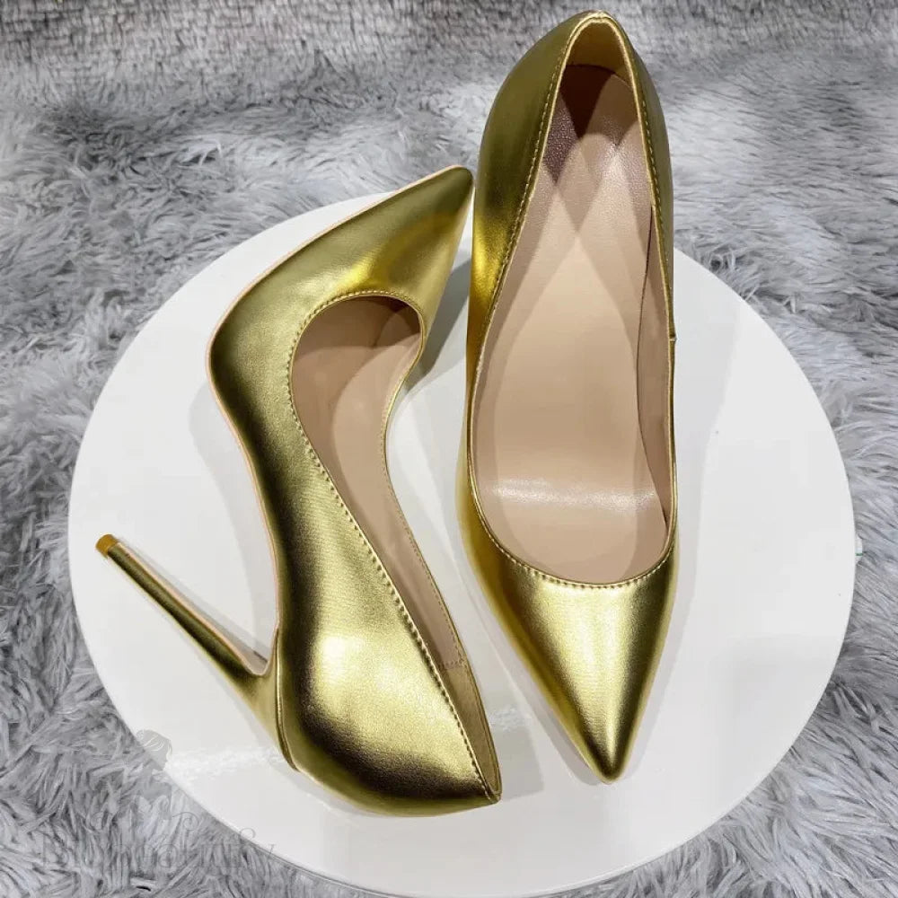 Gold Matte Women Pointytoe High Heel Wedding Party Shoes