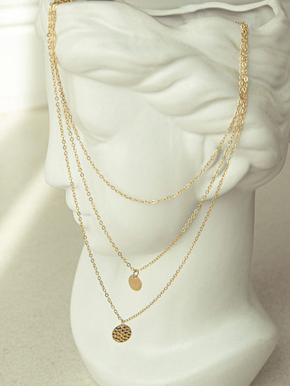 Layered Copper Pendant Necklace With Multiple Chains In Gold