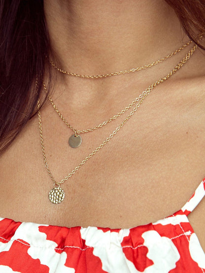 Layered Copper Pendant Necklace With Multiple Chains In Gold / One Size