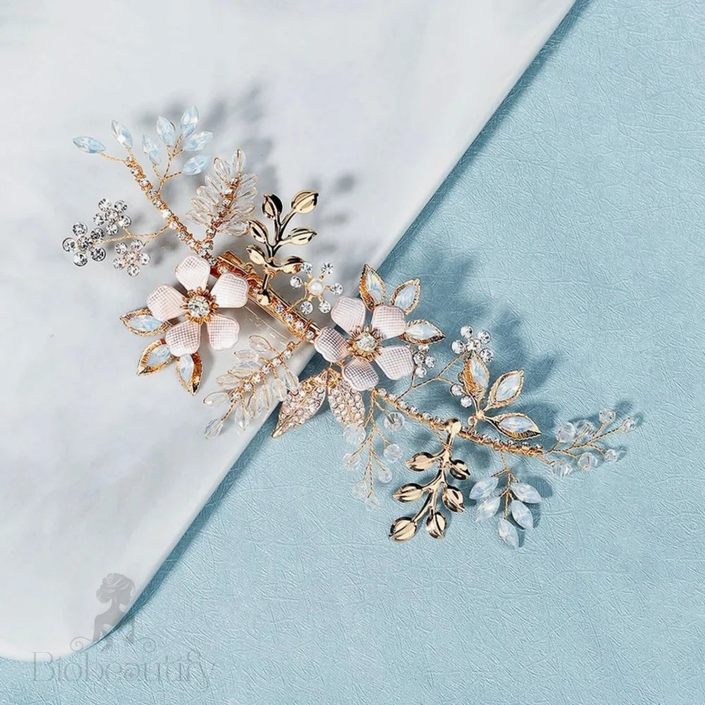 Gold Opal Bridal Hair Clip - Rosemary