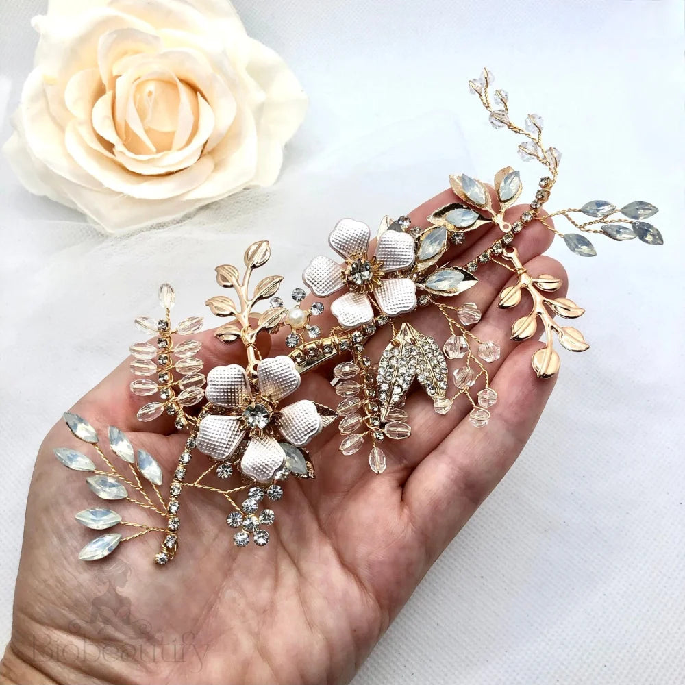 Gold Opal Bridal Hair Clip - Rosemary