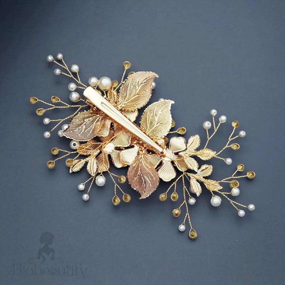 Gold Pearl Bridal Hair Clip ’Logan’