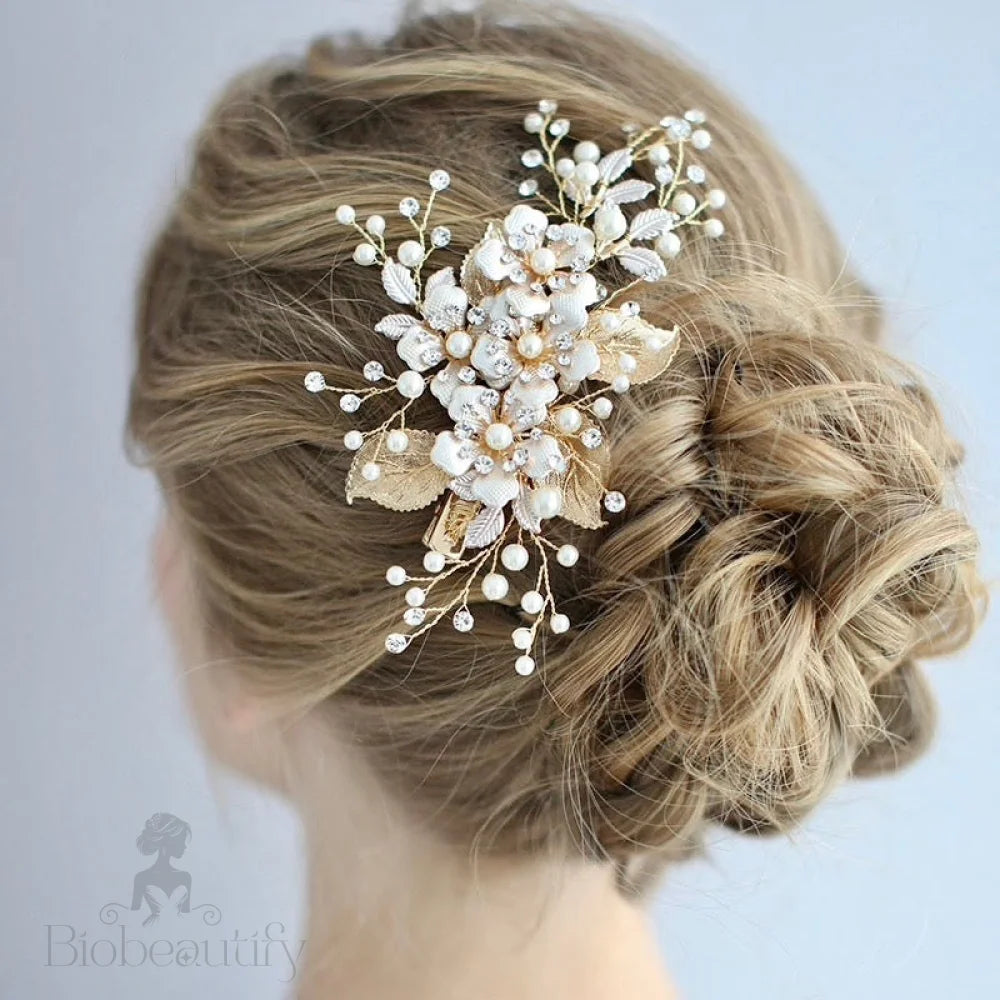 Gold Pearl Bridal Hair Clip ’Logan’