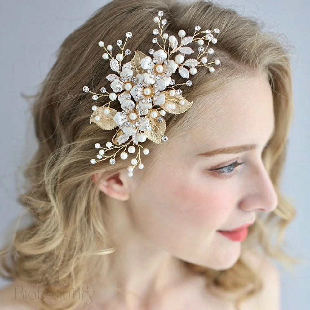 Gold Pearl Bridal Hair Clip ’Logan’