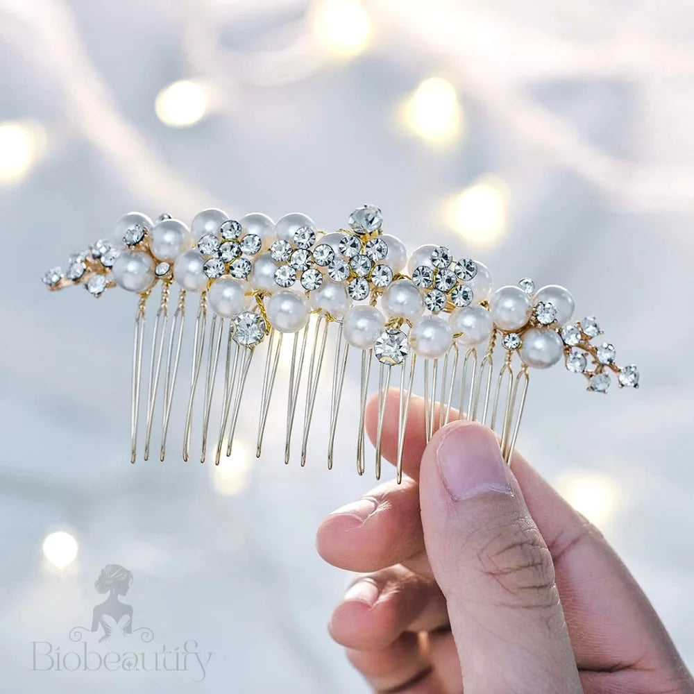 Gold Pearl Bridal Hair Comb By Bertha