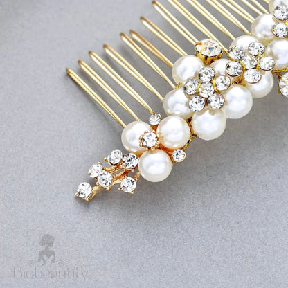 Gold Pearl Bridal Hair Comb By Bertha