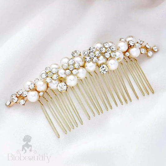 Gold Pearl Bridal Hair Comb By Bertha