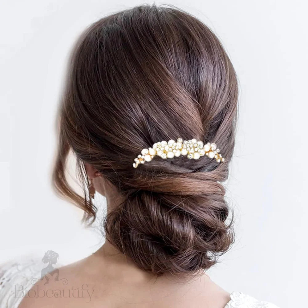 Gold Pearl Bridal Hair Comb By Bertha