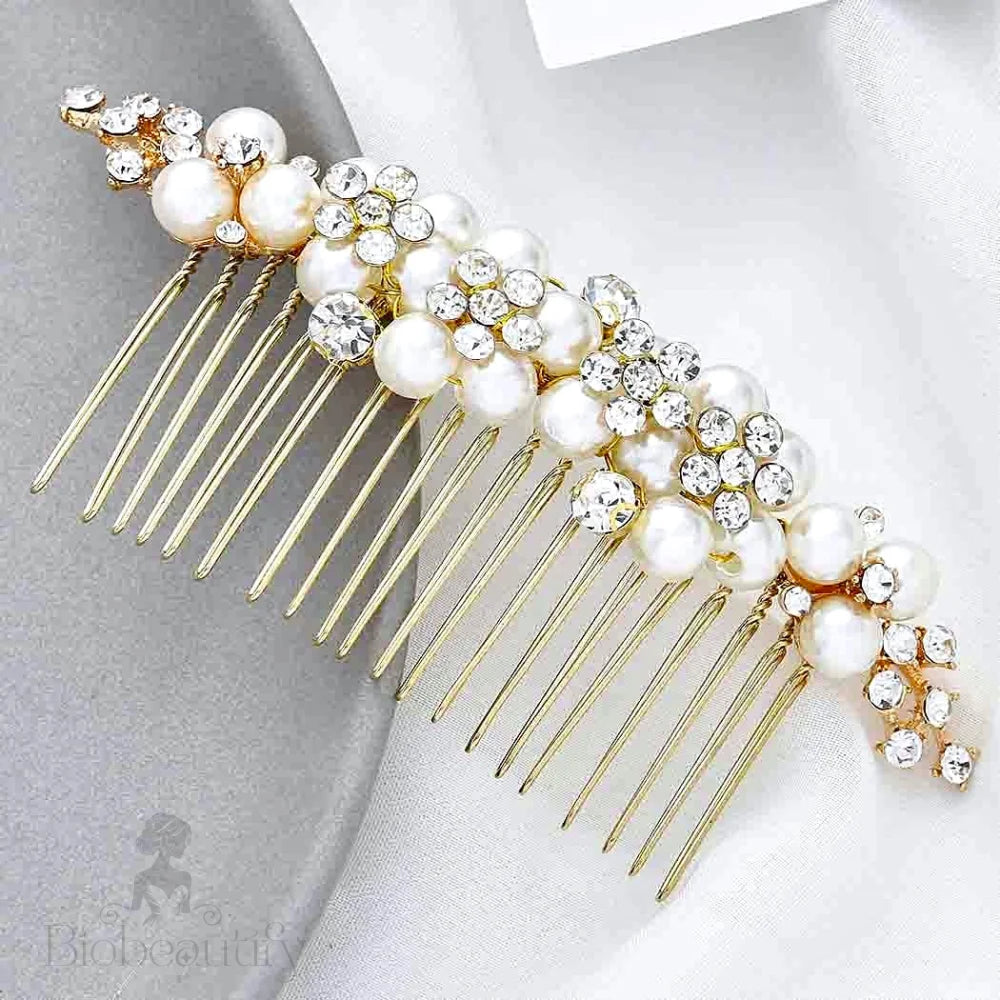 Gold Pearl Bridal Hair Comb By Bertha