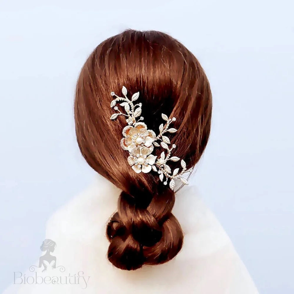 Gold Pearl Bridal Hair Comb Laine