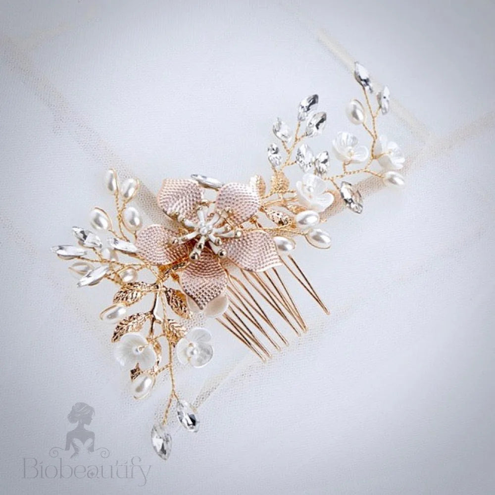 Gold Pearl Bridal Hair Comb Mimi