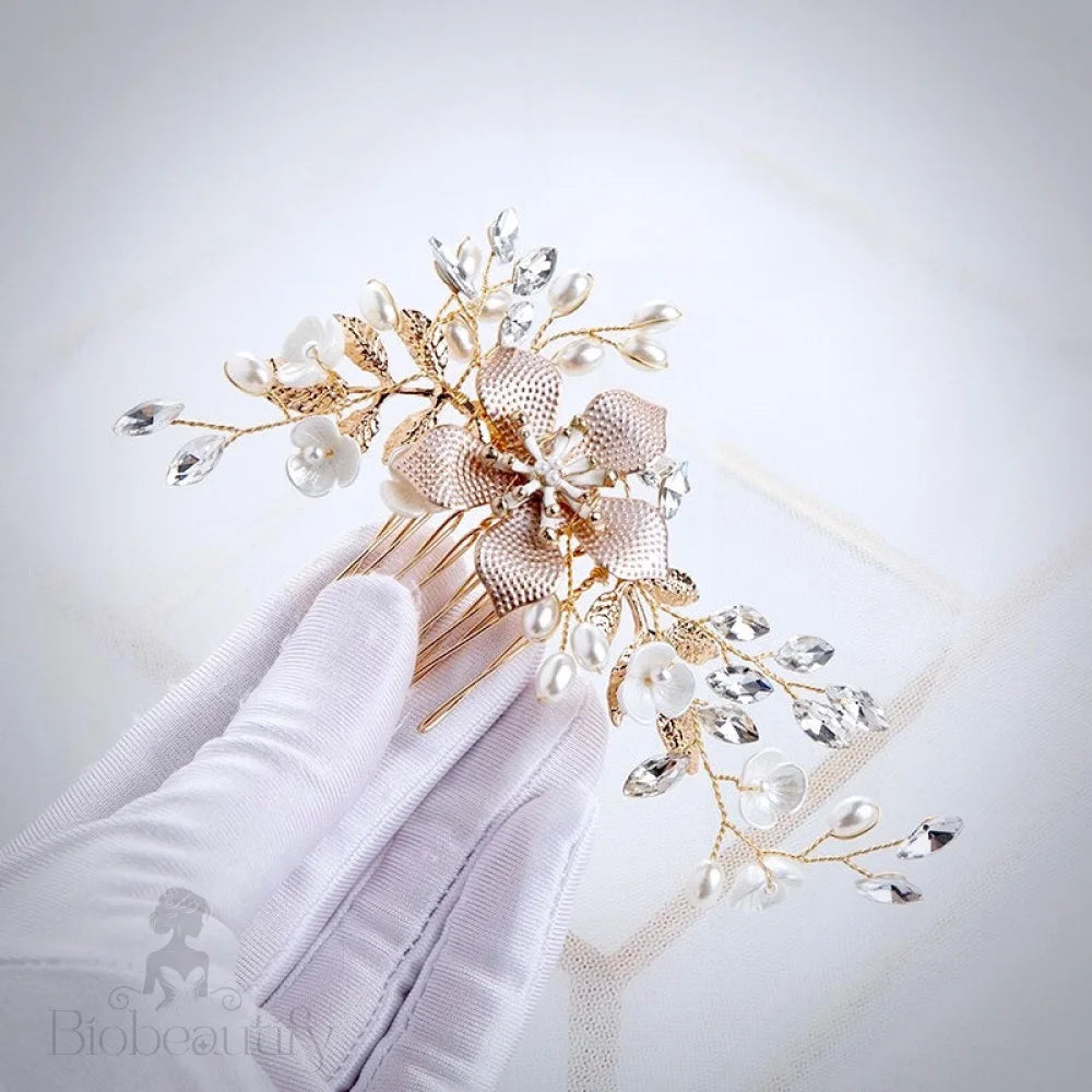 Gold Pearl Bridal Hair Comb Mimi