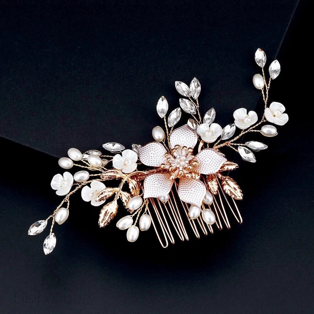 Gold Pearl Bridal Hair Comb Mimi