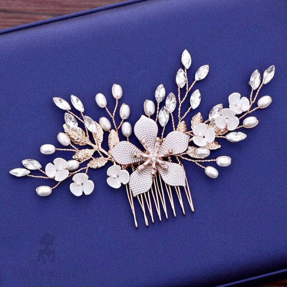 Gold Pearl Bridal Hair Comb Mimi