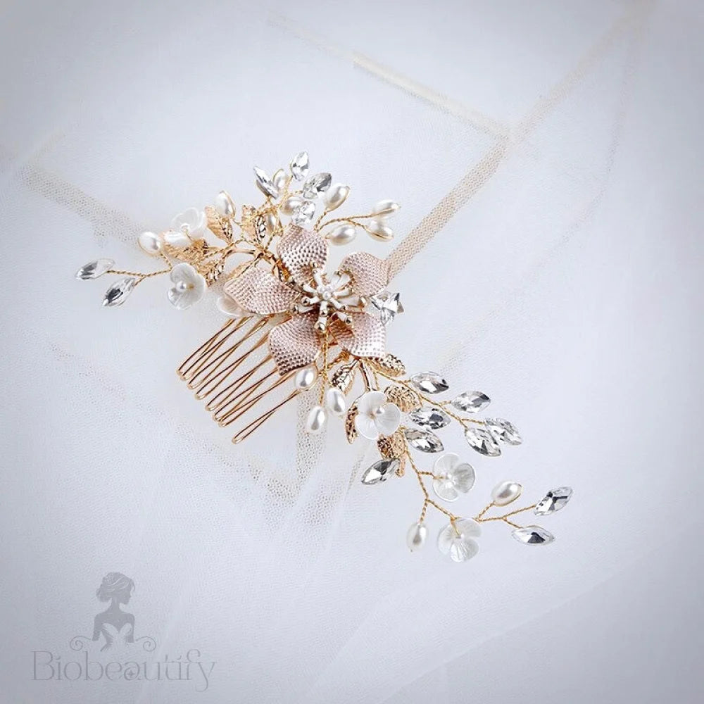 Gold Pearl Bridal Hair Comb Mimi