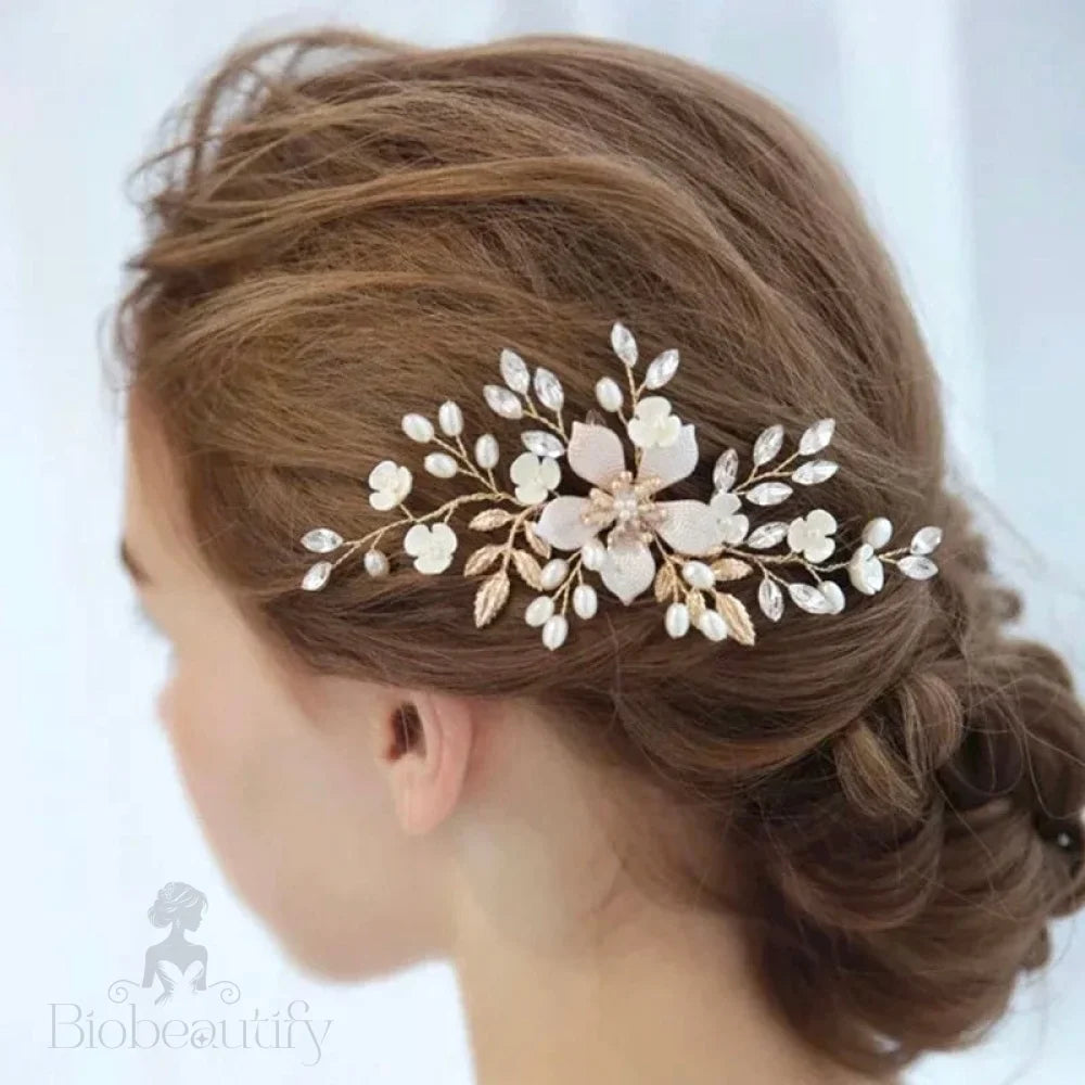 Gold Pearl Bridal Hair Comb Mimi