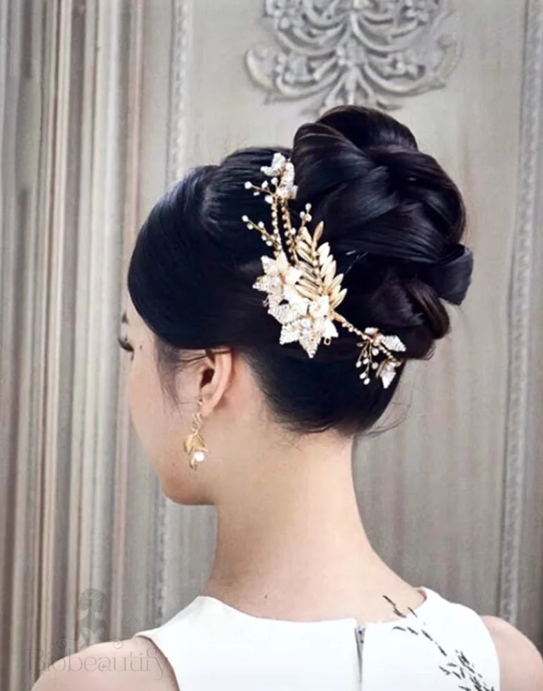 Gold Pearl Bridal Hair Vine Cherry