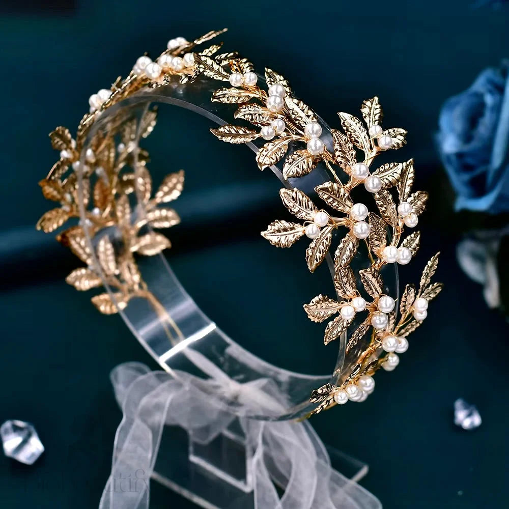 Gold Pearl Bridal Headband Laurel