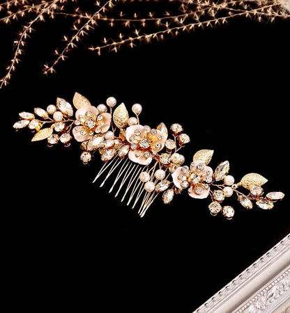 Gold Pearl Hair Comb For Brides By Janet