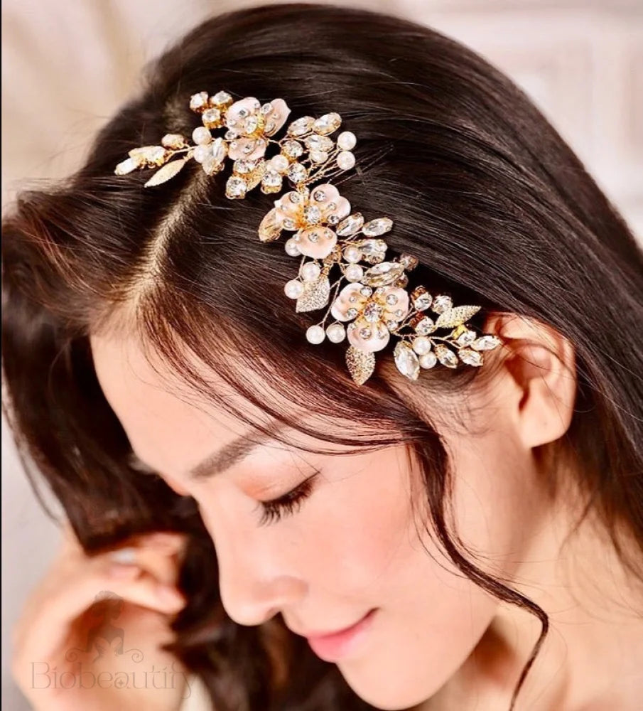 Gold Pearl Hair Comb For Brides By Janet