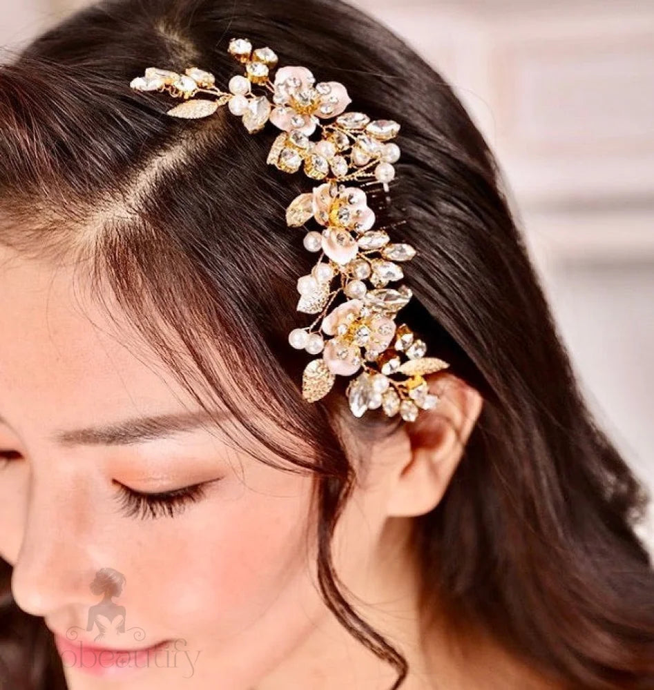 Gold Pearl Hair Comb For Brides By Janet