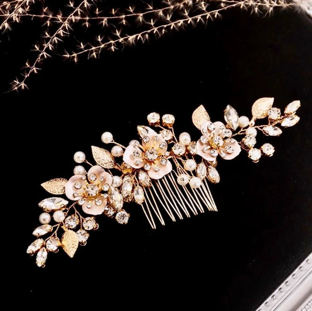 Gold Pearl Hair Comb For Brides By Janet