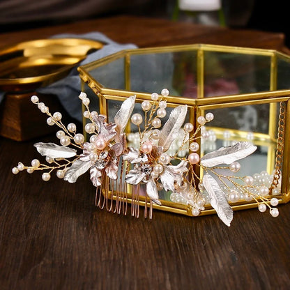 Gold Pearl Hair Comb For Brides - Olivia