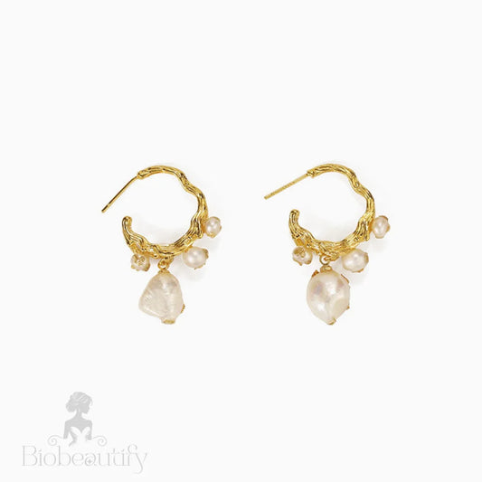 Gold Plated Pearl Beaded Stud Earrings One Size /