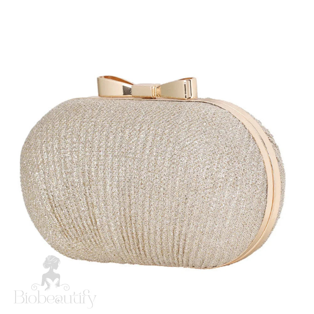 Gold Ruched Mini Clutch Bag With Metallic Bowknot Trim