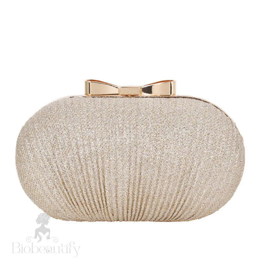 Gold Ruched Mini Clutch Bag With Metallic Bowknot Trim One Size /