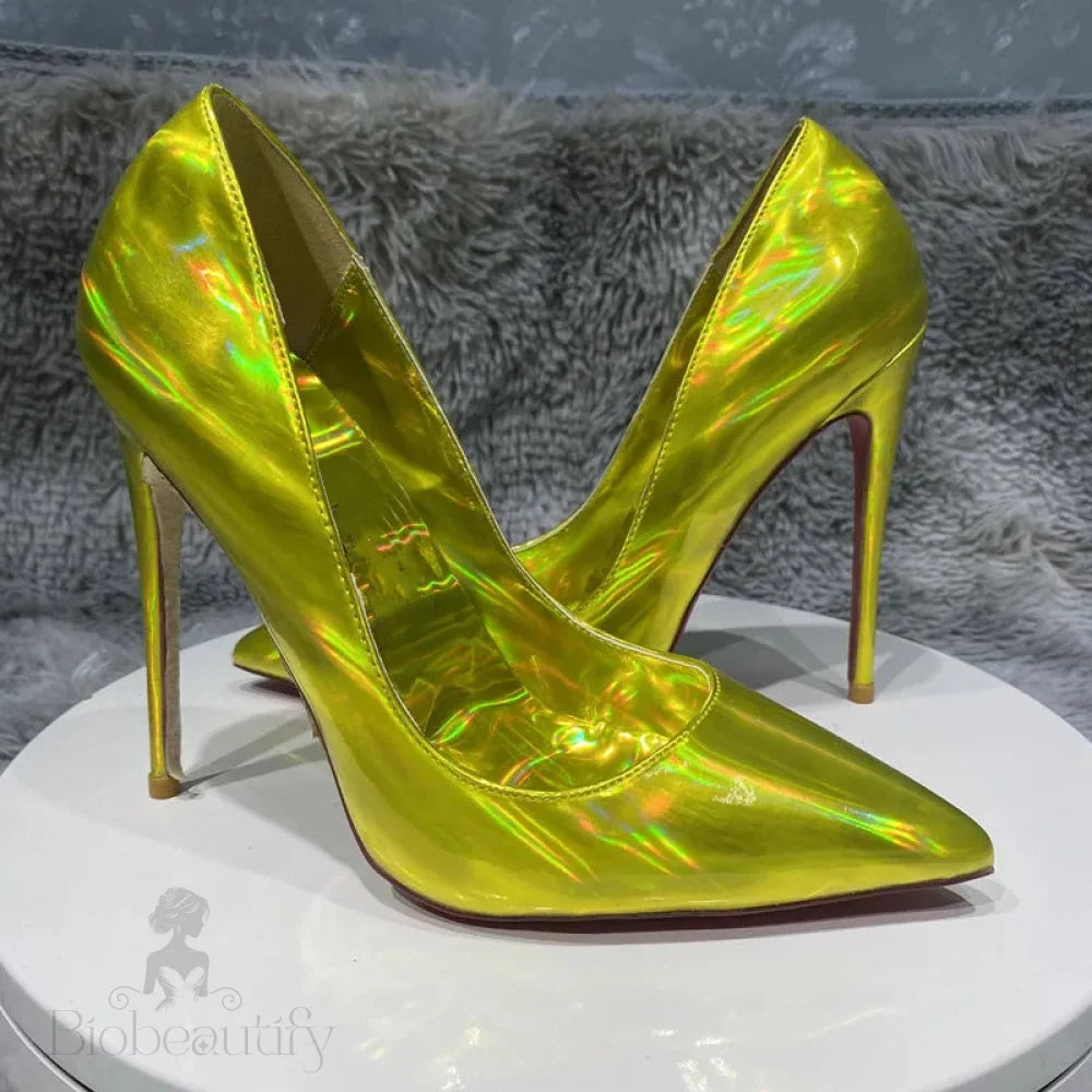 Gold Sparkle Shiny Pointy Toe High Heel Shoes For Women