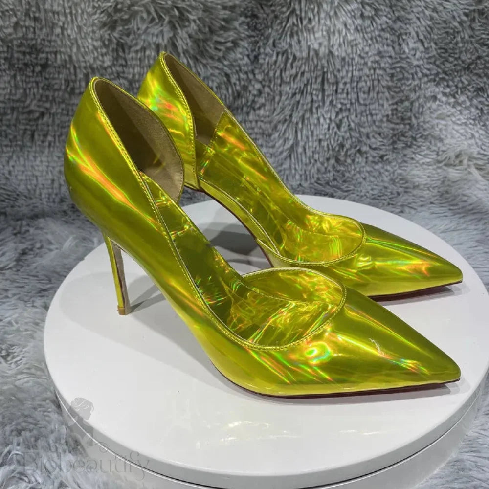 Gold Sparkle Shiny Pointy Toe High Heel Shoes For Women