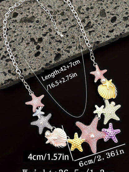 Starfish Shell Pearl Necklace With Adjustable Chain
