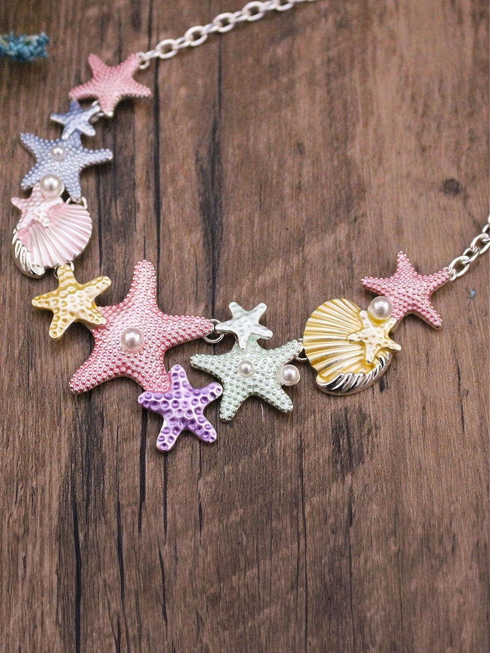 Starfish Shell Pearl Necklace With Adjustable Chain