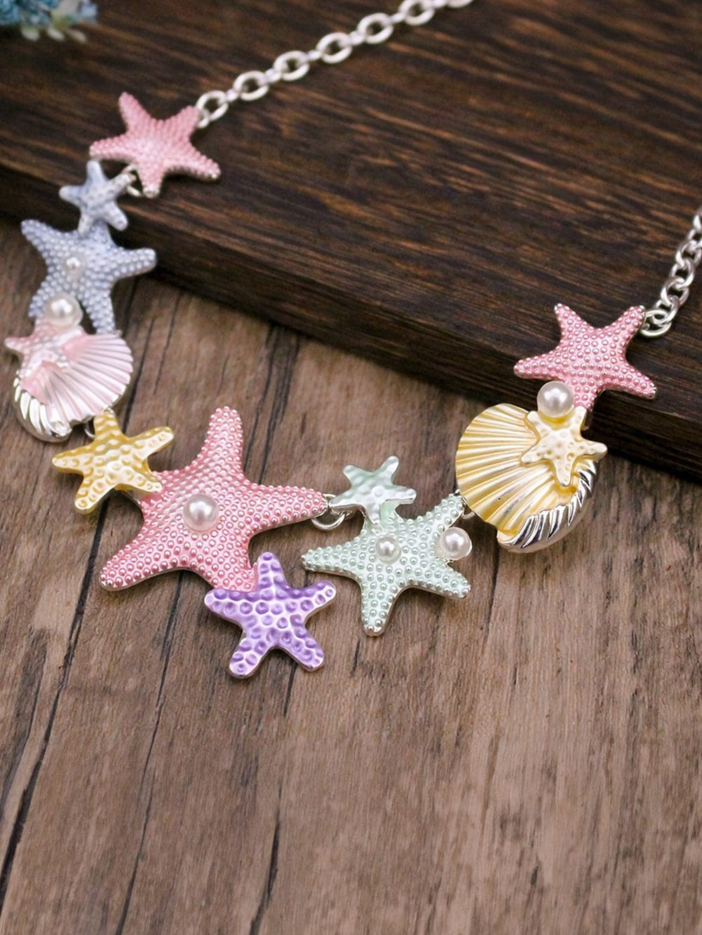 Starfish Shell Pearl Necklace With Adjustable Chain