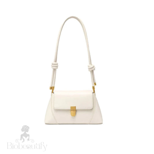 Gold Tone Buckled Flap Leather Baguette Bag - Beige One Size /