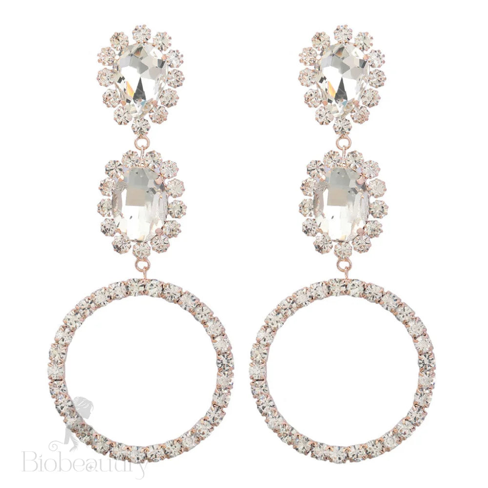 Gold Triple Drop Earrings With Luxury Gem Detail And Crystal Embellishments