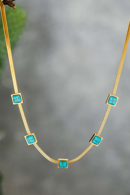 Serpent Bone Necklace With Turquoise Gold / One Size