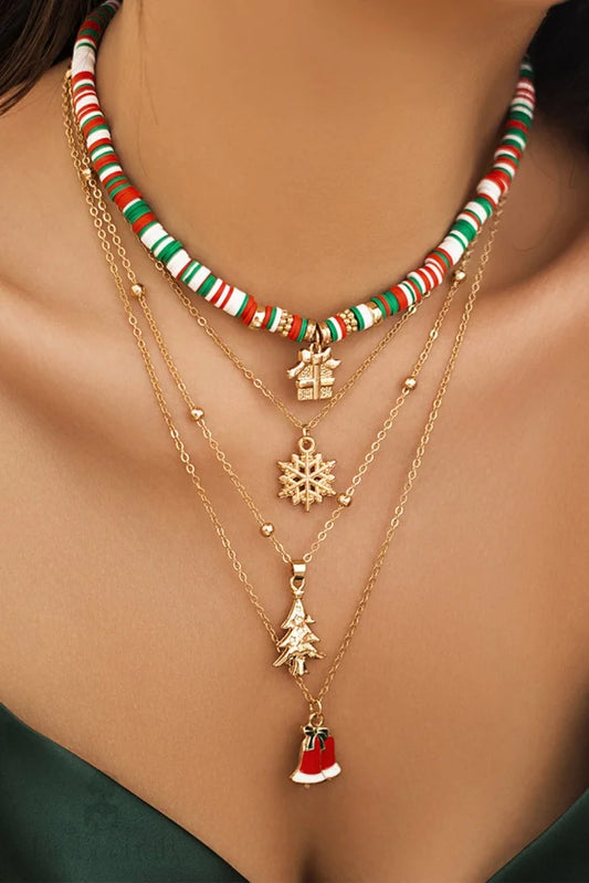 Golden Festival Pendant Necklace Set With Beaded Accents Gold / One Size