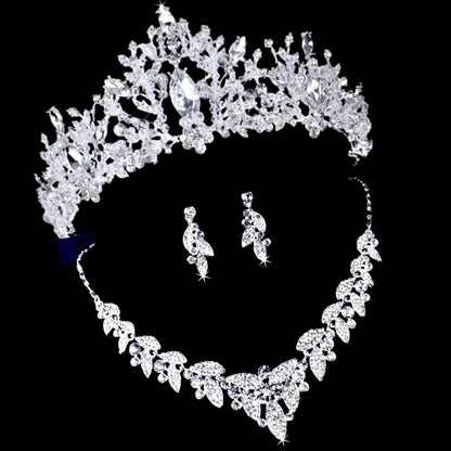 Gordana Silver Bridal Jewelry Set With Tiara - 3 Pieces