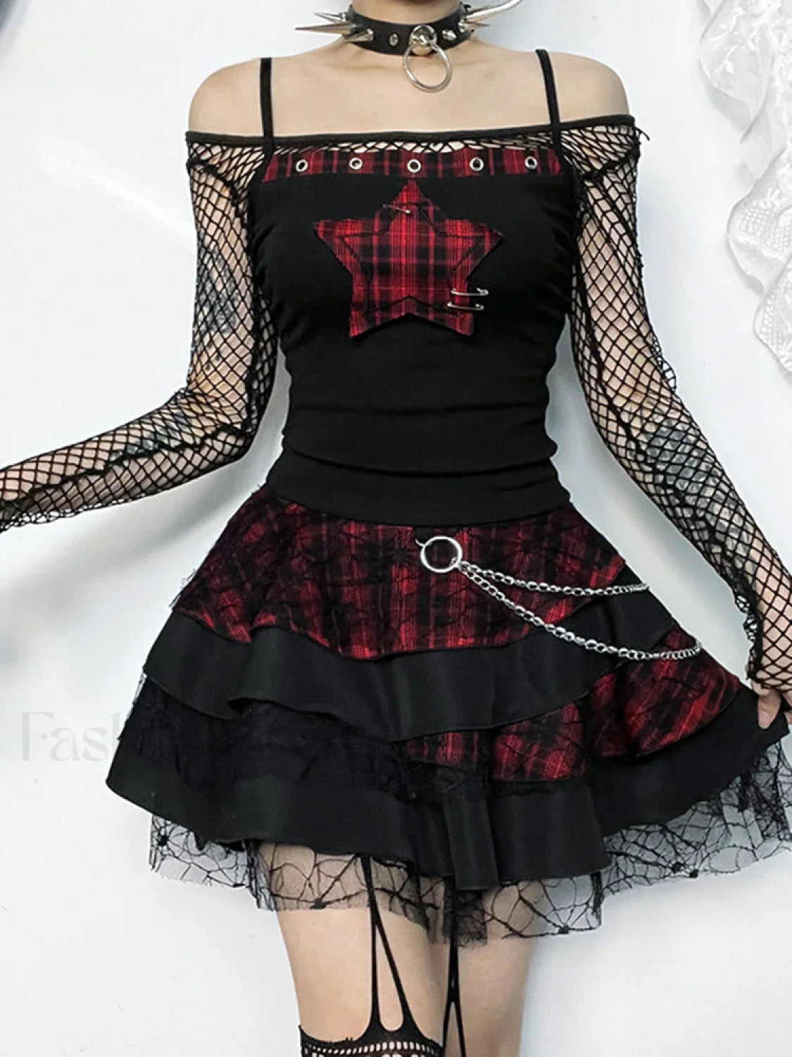 Goth Y2K Pentagram Patchwork Punk Cyber Crop Top
